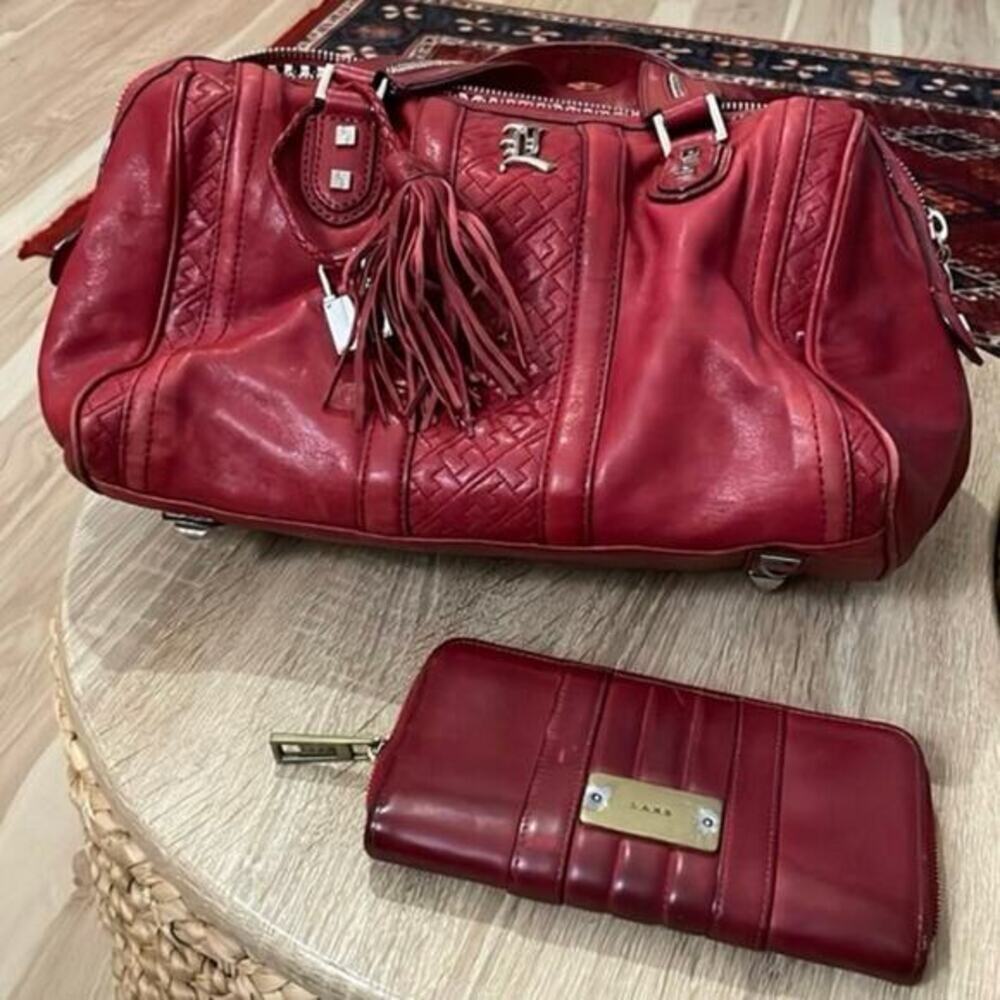 LAMB Gwen Stefani Burgundy Leather Imperia Bag with Fringe Tassel‎ & Silver Lock